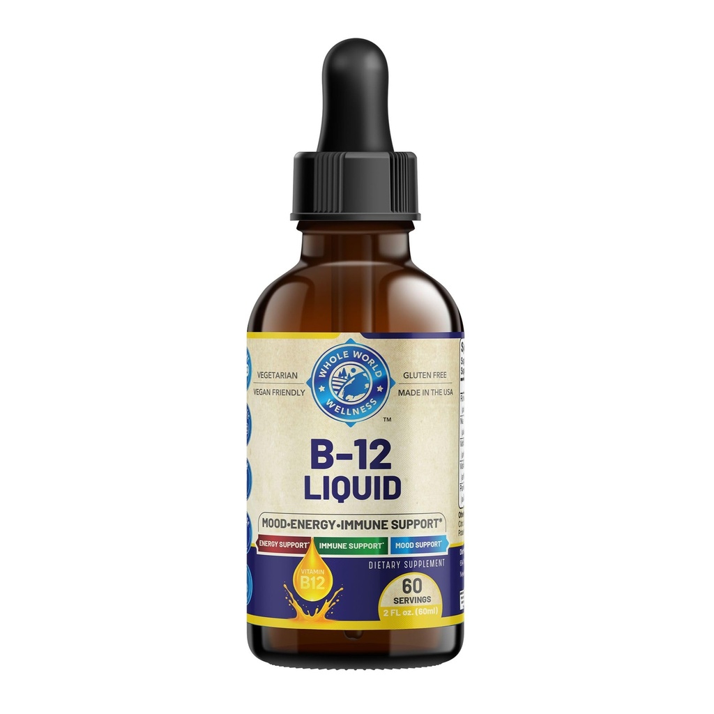 Vitamin B12 Complex Liquid Drops for Brain, Energy, and Heart Support | Viatmin B6 & Vitamin B12 | Raspberry Flavor | 2oz Liquid | Made in The USA.