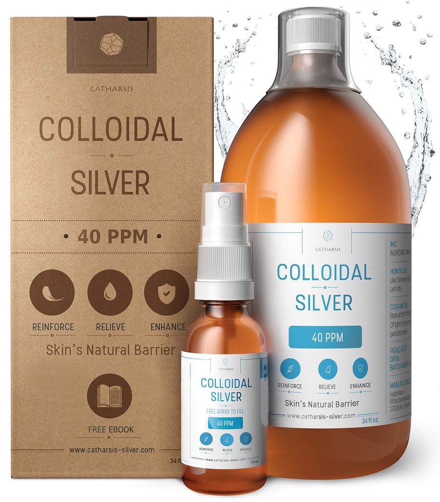 Premium Collidal Silver ● Βέλτιστη Φόρμουλα Συγκέντρωσης, Μικρότερα Σωματίδια, Καλύτερα Αποτελέσματα ● Εργαστήριο Πιστοποιημένο ● Υγρό Ασημί Κατασκευασμένο στην ΕΕ ● Δωρεάν μπουκάλι ψεκασμού για να γεμίσετε & Ebook (34 fl oz)