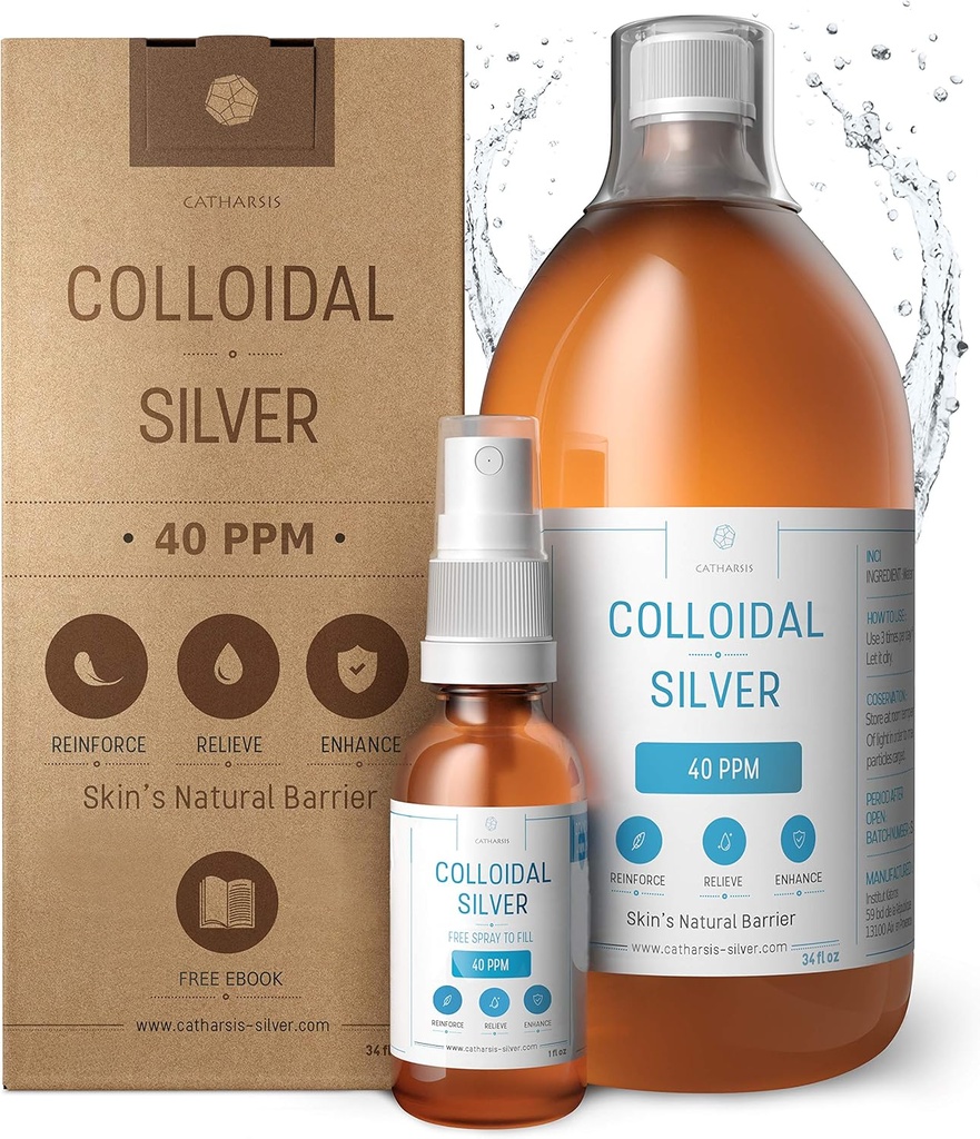 Premium Collidal Silver ● Βέλτιστη Φόρμουλα Συγκέντρωσης, Μικρότερα Σωματίδια, Καλύτερα Αποτελέσματα ● Εργαστήριο Πιστοποιημένο ● Υγρό Ασημί Κατασκευασμένο στην ΕΕ ● Δωρεάν μπουκάλι ψεκασμού για να γεμίσετε & Ebook (34 fl oz)
