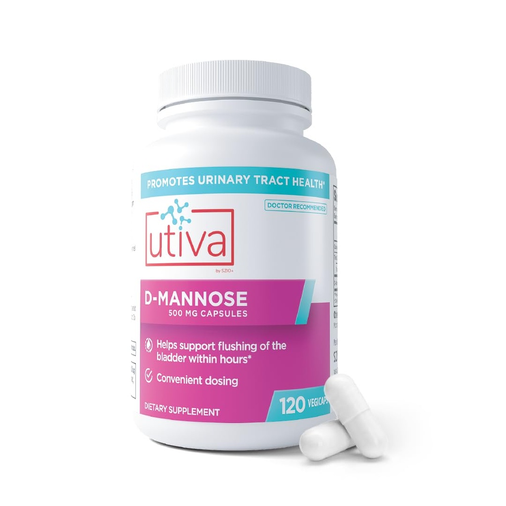 Szio+ Utiva D-Mannose 500mg Capsules – Naturally Flush The Bladder and Urinary Tract – UTI Avoidance – D Mannose Supplements for Women – Supports Urinary Tract Infection Treatments, 120 Capsules