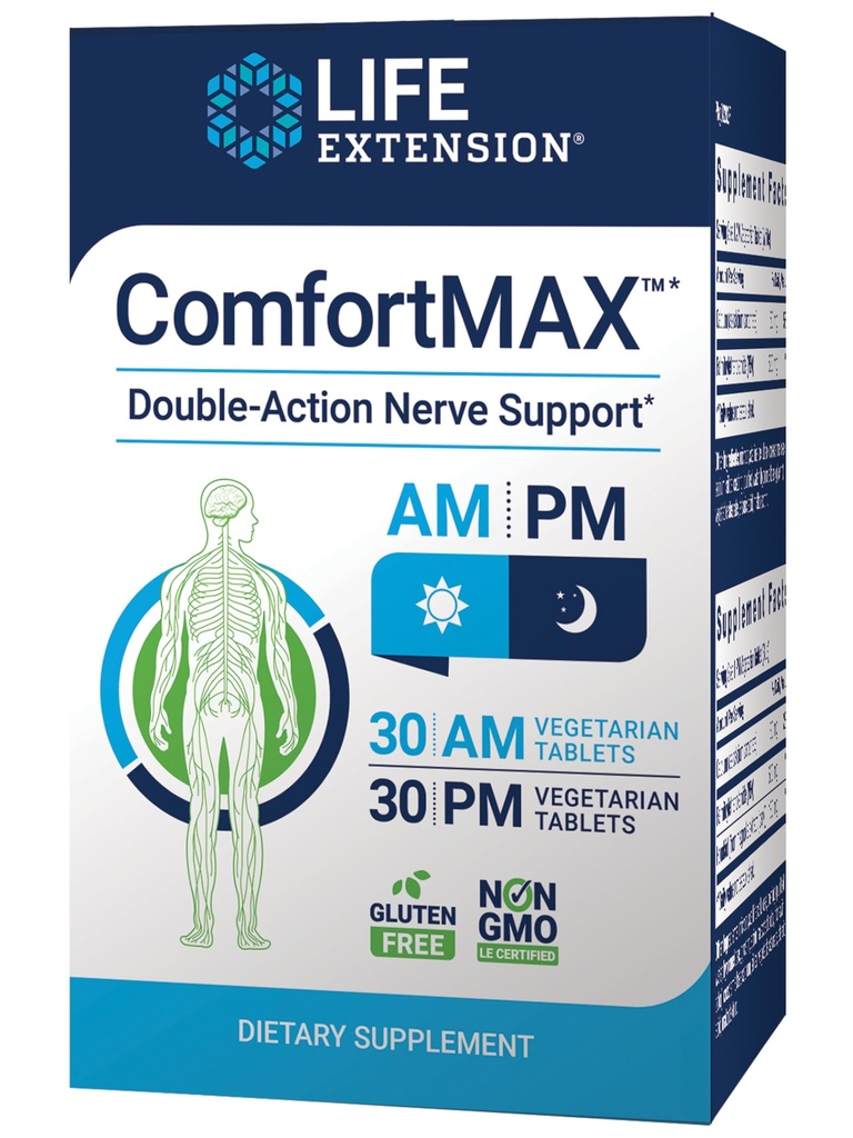 Επέκταση ζωής ComfortMAXTM, honokiol και Pea για Nerve Υποστήριξη & δυσφορία Ανακούφιση, Χωρίς γλουτένη, Μη ΓΤΟ, Χορτοφαγικά, 60 δισκία