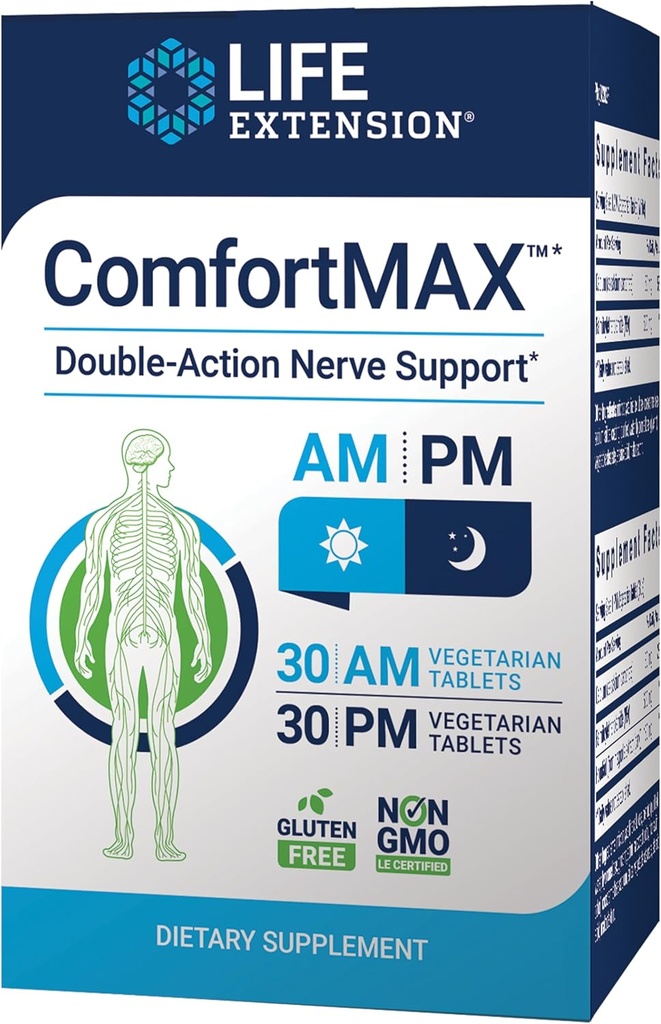 Επέκταση ζωής ComfortMAXTM, honokiol και Pea για Nerve Υποστήριξη & δυσφορία Ανακούφιση, Χωρίς γλουτένη, Μη ΓΤΟ, Χορτοφαγικά, 60 δισκία