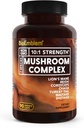 BioEmblem Mushroom Complex - 10:1 Δύναμη και 7 είδη - Lions Mane, Reishi, Cordyceps, Chaga, Maitake, Shiitake Mushroom Συμπλήρωμα - Ανοσία, Ενέργεια & Εστίαση, Εγκέφαλος - Μη ΓΤΟ, Vegan - 90 Caps