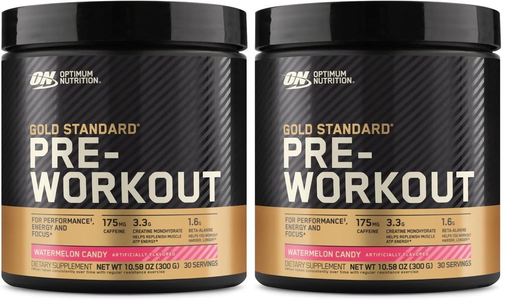 Optimum Nutrition Gold Standard Pre-Workout,Vitamin D for Immune Support,with Creatine,Beta-Alanine,and Caffeine for Energy,Keto Friendly,Watermelon Candy,30 Servings (Packaging May Vary),(Pack of 2)