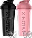 VELOMIX -2 Pack- 28 oz Protein Shaker Bottles for Protein Mixes - 2x Wire Whisk | Leak Proof Shaker Cups for Protein Shakes and Pre Workout | Protein Shaker Bottle Pack (A7) Mixed Flowers