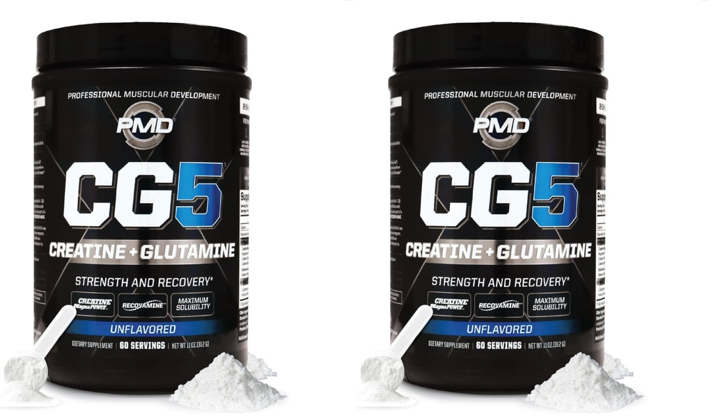 PMD σπορ CG5 Premium Creatine & L σκόνη γλουταμίνης, ανάκτηση ενέργειας, να οικοδομήσουμε Lean μυών, αύξηση απόδοσης προπόνησης, μέγιστη δύναμη πριν από την προπόνηση & μετά την προπόνηση, χωρίς γεύση, 60 υπηρεσίες (πακέτο του 2)