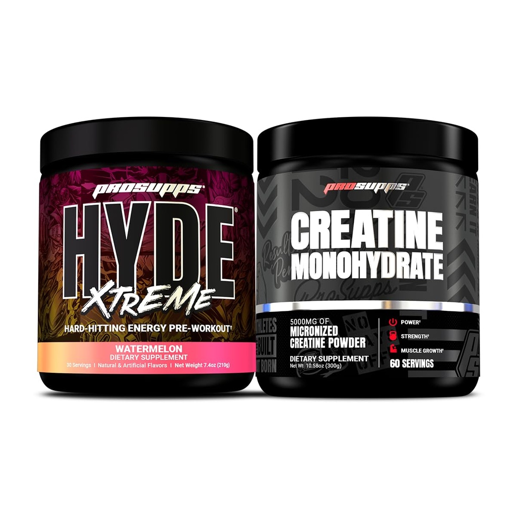 PROSUPPS Hyde Xtreme Hard-Hitting Energy Pre-Workout, Watermelon, and Creatine 300 Bundle