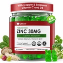 Zinc Gummies + Copper, Selenium, Vitamin C & D3, Fermented Zinc Supplements for Women & Men with Elderberry for Daily Immune Support, Powerful Antioxidant, Superior Absorption, Vegan, No Sugar, 60 Cts