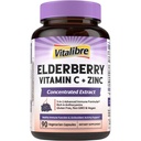 Vitalibre Elderberry Vitamin C and Zinc for Adults, Concentrated Elderberry Extract, Non GMO, No Gluten, Support Immune Health, 90 Vegan Capsules