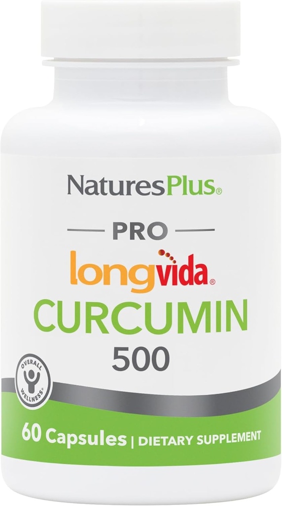 NaturesPlus PRO Longvida Curcumin 500 mg - 60 Κάψουλες - Προάγει την υγιή ελεύθερη Ριζοσπαστική Προστασία - Μη ΓΤΟ, Vegan & Gluten Free - 60 Υπηρεσίες