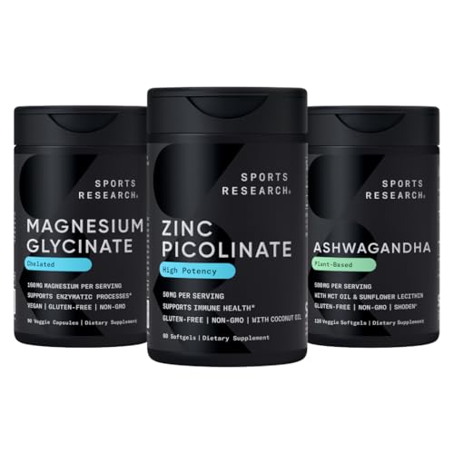 Sports Research® Multivitamins Pack - The Dynamic Combo of Zinc Picolinate 50mg, Magnesium Glycinate 160mg and Ashwagandha 500mg