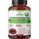Zazzee USDA Organic Cranberry PACs & D-Mannose, 36 mg PACs per Serving, 1000 mg D-Mannose per Serving, 120 Vegan Capsules, 2 Month Supply, Urinary Tract & Bladder Support, Non-GMO, Made in the USA
