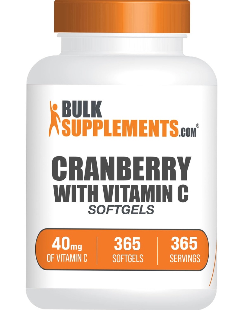 BulkSupplements.com Cranberry with Vitamin C Softgels - Antioxidants Supplement, 40mg of Vitamin C - Gluten Free, 1 Softgel per Serving, 365 Count (Pack of 1)