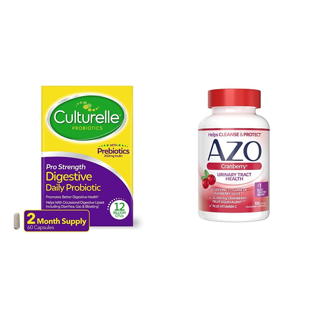 Culturelle Pro Strength Daily Probiotic + AZO Cranberry Urinary Tract Health Supplement | Digestive & Urinary Support
