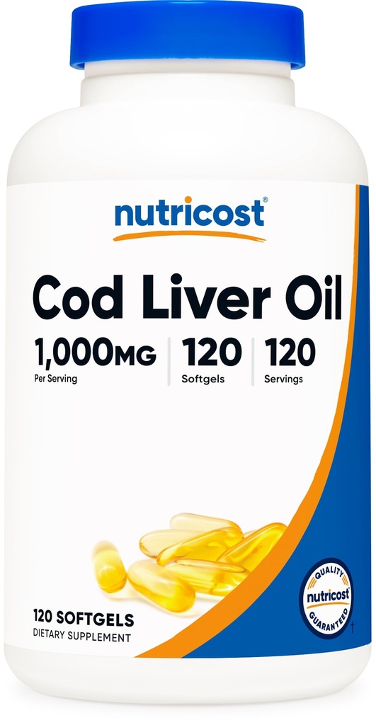 Nutricost Cod Liver Oil 1000mg, 120 Softgels - Μη ΓΤΟ & Χωρίς γλουτένη