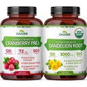 Zazzee Urinary Tract Cleanse & Support Bundle | USDA Organic Dandelion Root Extract Plus Super Concentrated Proanthocyanidin Cranberry Extract Capsules for Women | Non-GMO Vegan & ISO Lab Tested