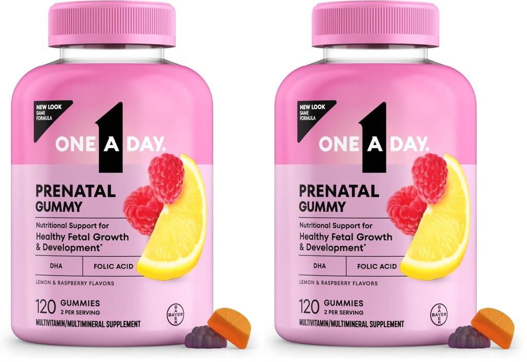 A Day Prenatal Vitamins for Women Gummies- Pregnancy Vitamins for Women with Folic Acid,DHA,Iodine,Prenatal Gummies,Iron-Free,120 Ct (Packaging May Vary),(Pack of 2)
