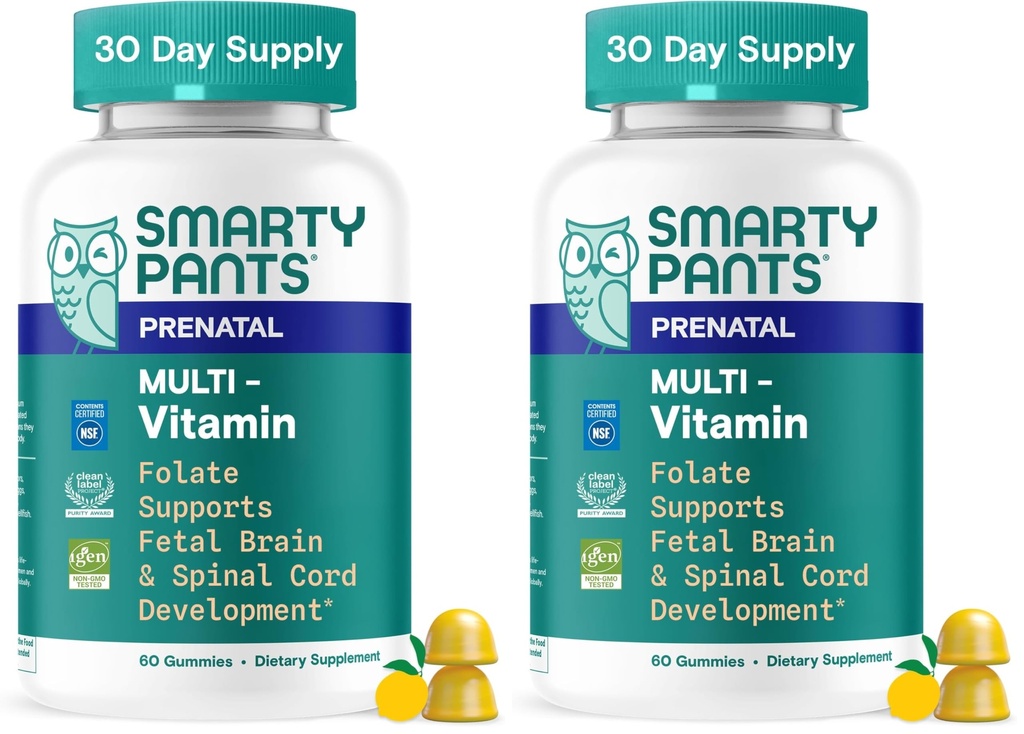 SmartyPants Prenatal Vitamins for Women, Multivitamin Gummies: Pre and Postnatal Vitamins, Biotin, Methylfolate,Vitamin D3,C,Vitamin B12, B6, A, K & Zinc, Inositol,60 Count (30 Day Supply) (Pack of 2)