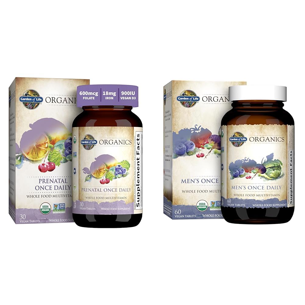Garden of Life Organics Prenatal Vitamin Folate Energy Healthy Fetal Development & Men's Once Daily Whole Food Multivitamin Vegan Vitamins Minerals