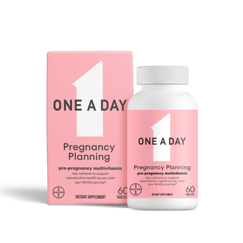 One A Day Pregnancy Planning Prenatal Multivitamin for Women, Pre Pregnancy Vitamins for Women with Methylfolate, Folic Acid, Zinc, Vitamin B12 & Vitamin D to Support Reproductive Health, 60 Tablets