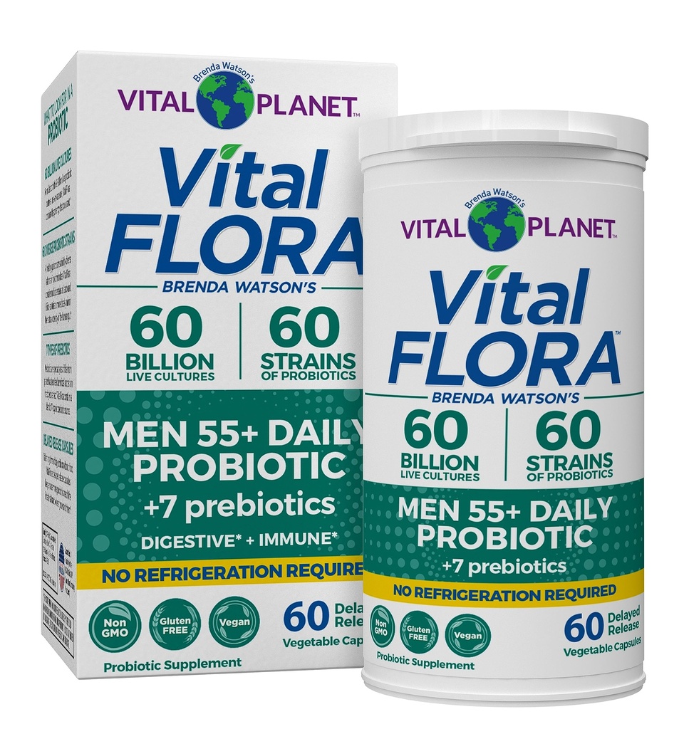 Vital Planet - Vital Flora Άνδρες Πάνω από 55 Daily Probiotic, 60 Billion CFU, Diverse Strains, Organic Prebiotics, Immune Support, Digestive Health Ράφιστα Σταθερά Προβιοτικά για Άνδρες, 60 Κάψουλες