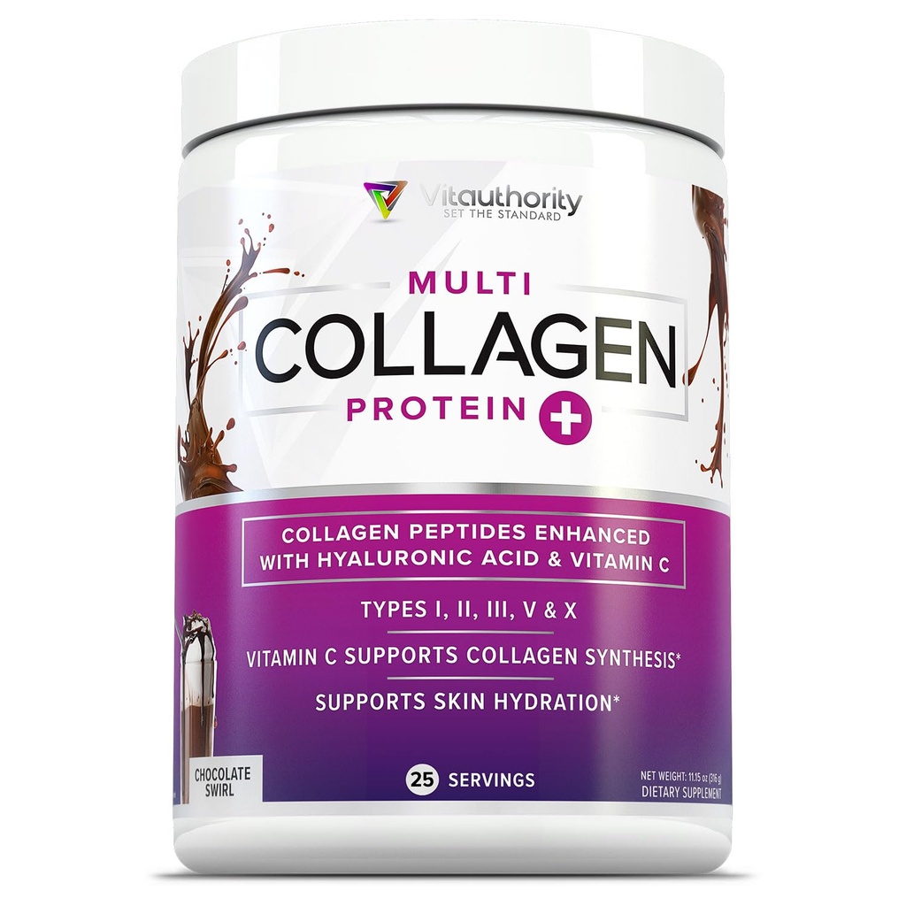Multi Collagen Peptides σε σκόνη για γυναίκες - Hydrolyzed Chocolate Collagen σε σκόνη για γυναίκες με τύπους I II III V & X Βιταμίνη C & Υαλουρονικό οξύ για δέρμα μαλλιών και νύχια (Chocolate) - 30 Σερβιέτες