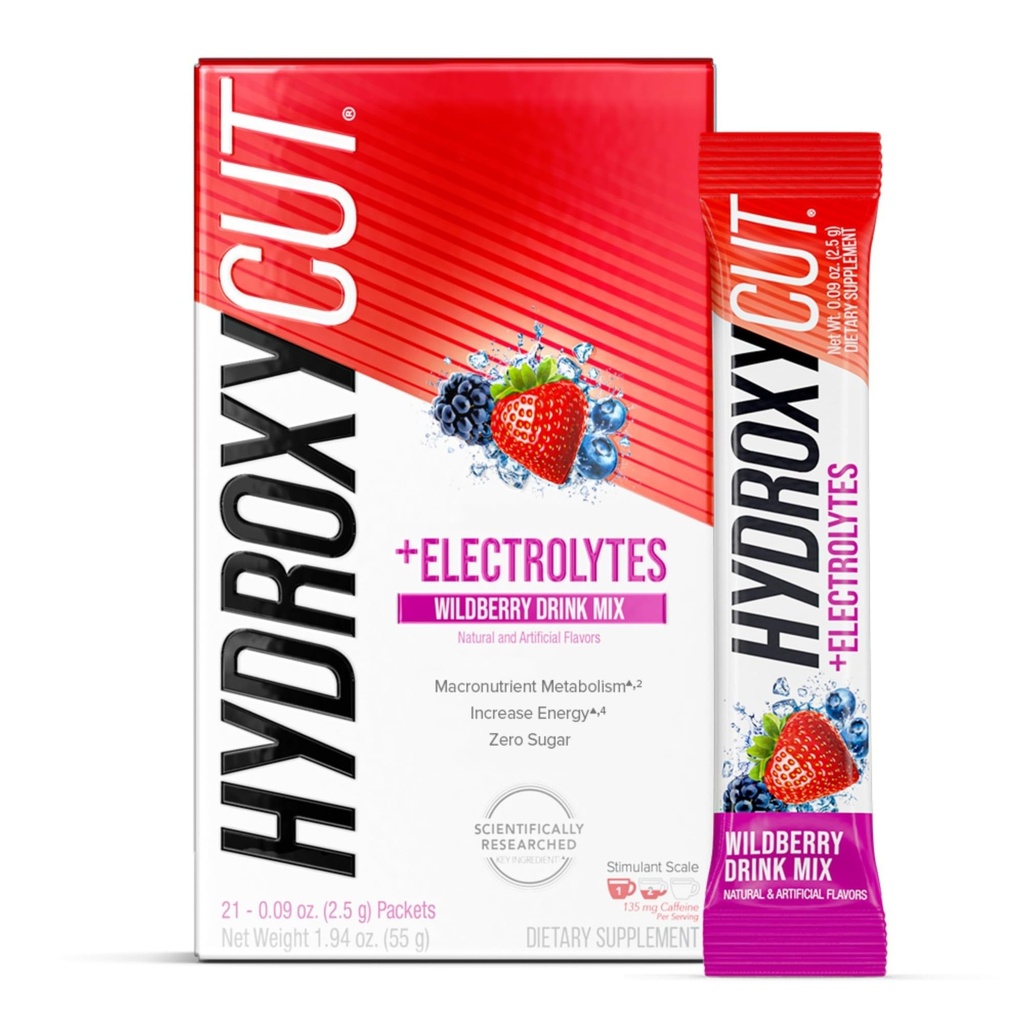 Hydroxycut Drink Mix - Σύνθετη Αποτέλεσμα - Μεταβολισμός & Ενεργειακή Υποστήριξη - C. Canephora Robusta Extract, 135 mg Caffeine & B Βιταμίνες - για άνδρες & γυναίκες - Wildberry Blast - 21 Stick Packs