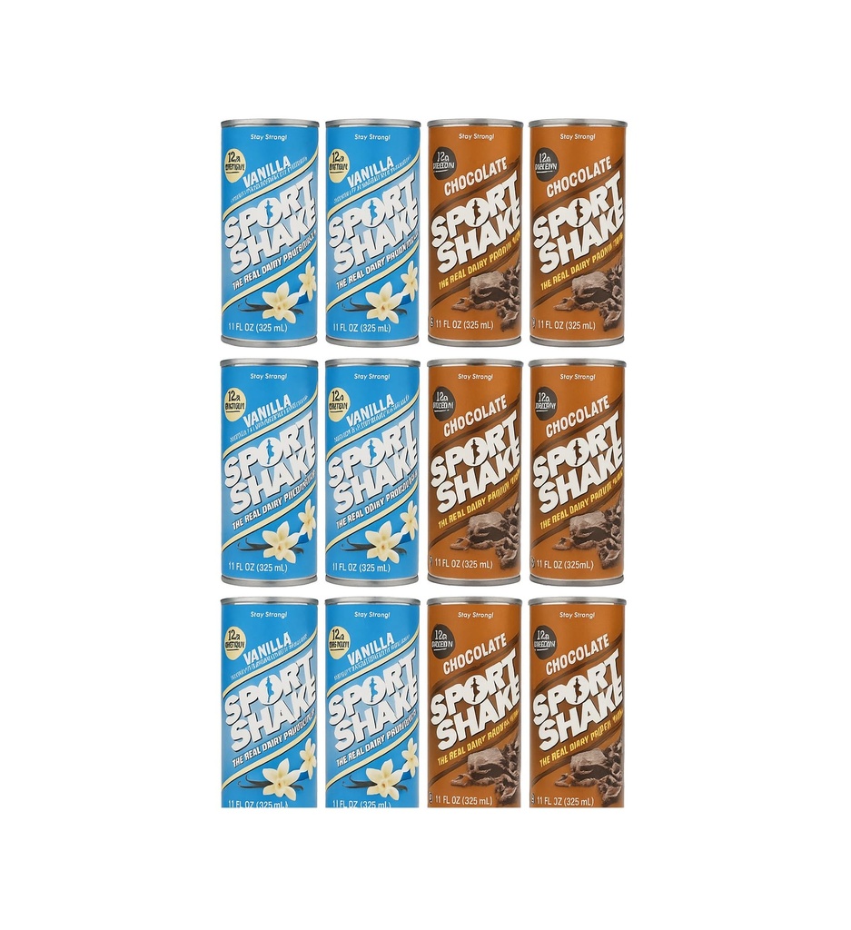 Shake Protein Shake Variety Pack, 12 Pack (6 Chocolate + 6 Vanilla) | Real Dairy Protein Drink | 11 fl oz Cans | 12g Protein per Can | Energy Shake | Great for Post-Workout, Breakfast,