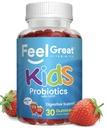 Feel Great USDA Organic Kids Probiotics Gummies | Chewable Strawberry Probiotics for Digestive Health & Immune Support | Plant Based Probiotic & Prebiotic for Kids | 30 Count