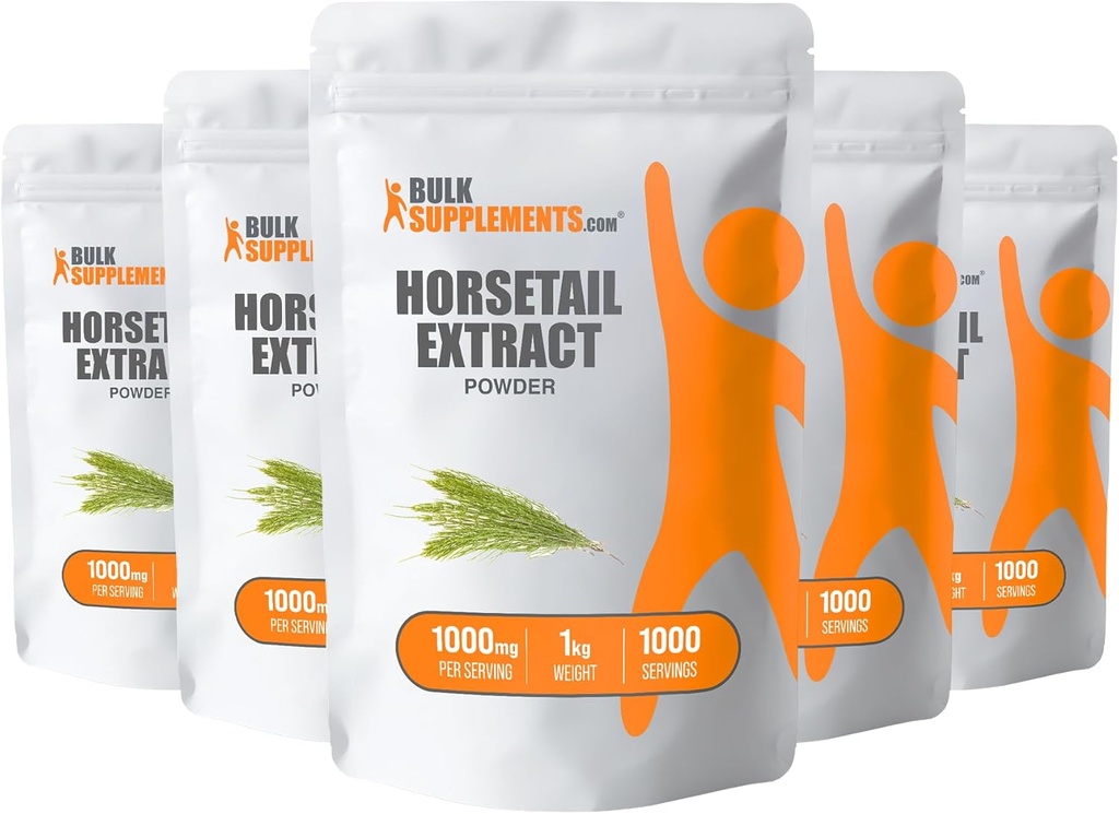 BulkSupplements.com Horsetail Extract Powder - συμπλήρωμα αλογοουρά, από το Horsetail Herb - Συμπληρώματα σιλικόνης, χωρίς γλουτένη, 1000mg ανά σερβίτσιο, 5kg (11 lbs) (πακέτο των 5)