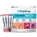 DripDrop Zero Sugar Plus - Sugar Free Hydration Packets - Single Serve Electrolytes Powder Drink Mix - Strawberry Kiwi, Peach, Cherry Limeade, Wild Berry - Non-GMO, Vegan - 16 Sticks