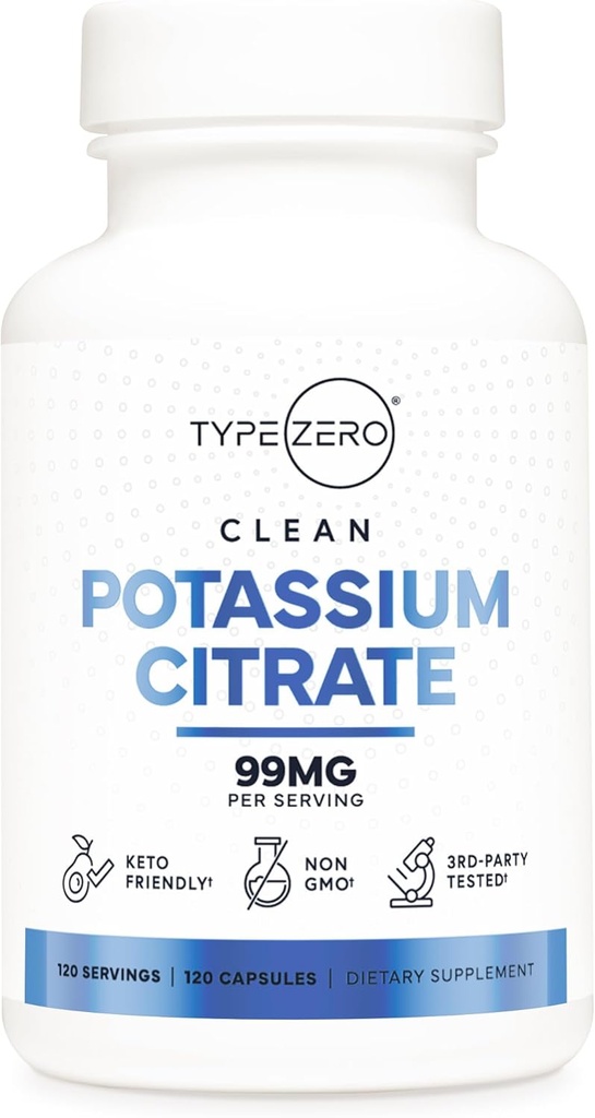 Type Zero Potassium Citrate (99mg, 120 Capsules) - Gluten Free, Non-GMO