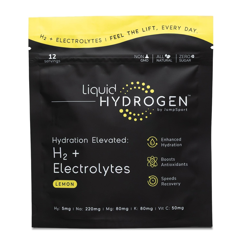 JumpSport Liquid Hydrogen H₂ + Electrolyte Zero Sugar Drink Mix | Lemon | 12 or 30 Pack (12)