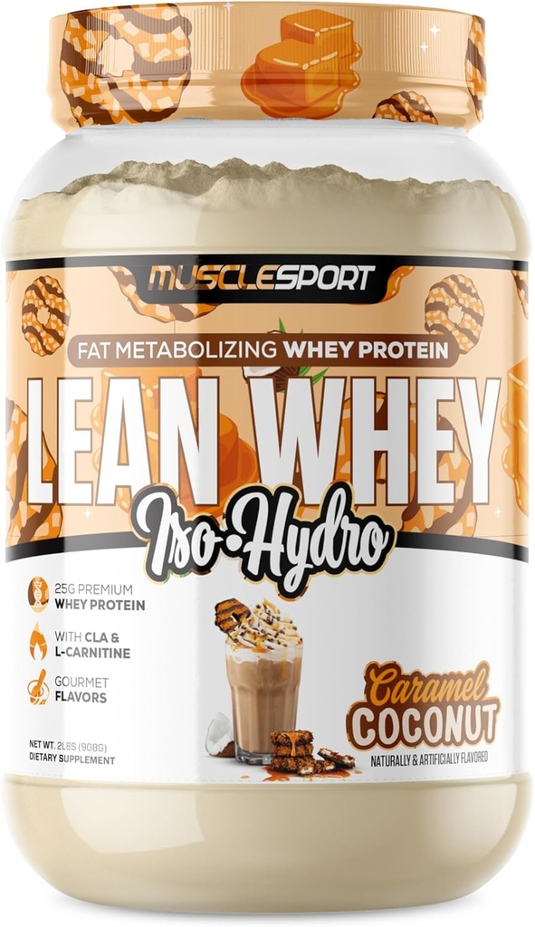 Mysclesport Lean Whey RevolutionTM Protein Powder - Whey Protein Isolate - Χαμηλή θερμίδα, Χαμηλό λίπος, Απίστευτες Γεύσεις - 25g Πρωτεΐνη ανά Scoop (2LB, Καραμελέ καρύδας)