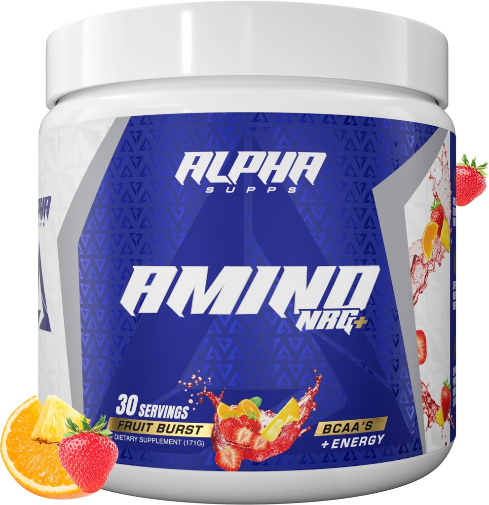 Alpha Supps Amino NRG+ BCAA Amino Energy Recovery Powder - Hydration Blend with Electrolytes - Focus Blend for Optimal Performance Support in Men & Women (30 Servings, Fruit Burst)