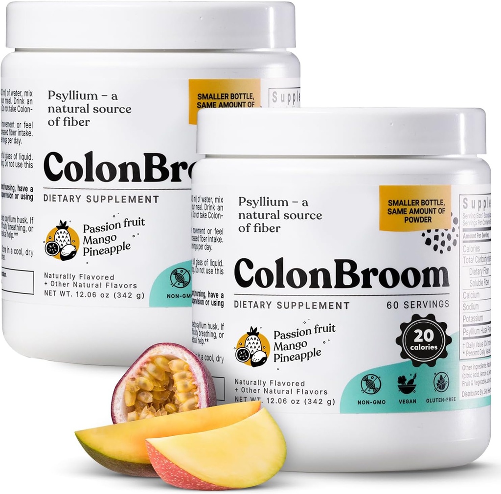 ColonBroom Psyllium Husk Powder (Tropical Fruits, 120 Servings) - Cleanse Colon for Bloating Relief & Gut Health - Colon Broom Fiber Powder Drink - Vegan, χωρίς γλουτένη Συμπλήρωμα σκόνης ινών