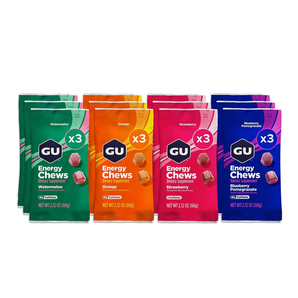 GU Energy Chews, Assorted Flavors - 12 Bags (24 Servings Total)