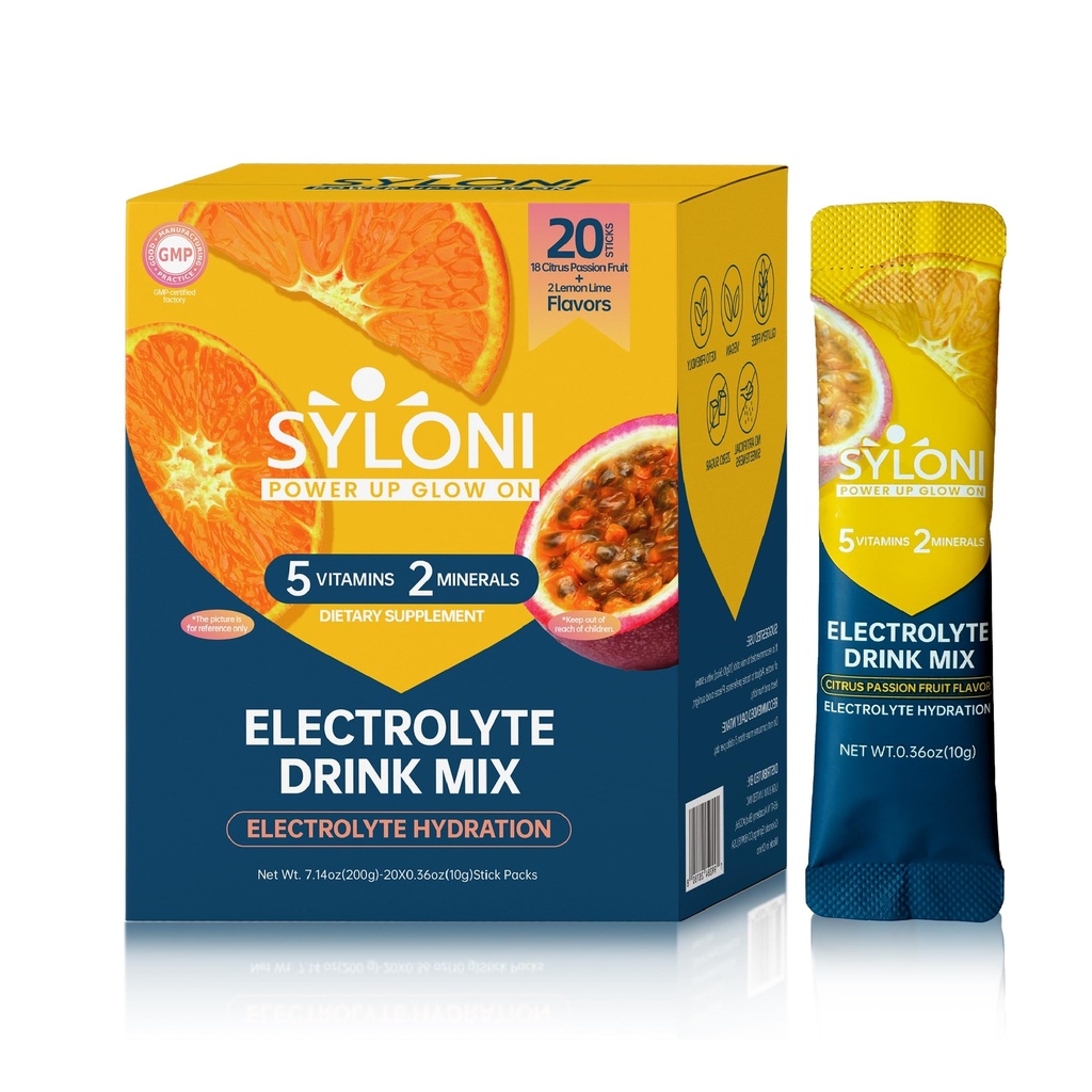 Electrolytes Powder Packets, Citrus Passion Fruit(0.36 oz*20 Sticks), Sugar Free Hydration Packets Electrolyte Drink Mix with 7 Vitamins and Electrolytes, Keto Friendly, Vegan