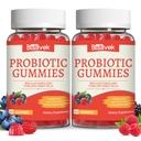 Probiotic Gummies 10 Billion CFU, Bacillus Coagulans for Digestive & Immune Support, Vegan, Non-GMO, Strawberry & Mixed Berry Flavor, 60 Count(Pack of 2)