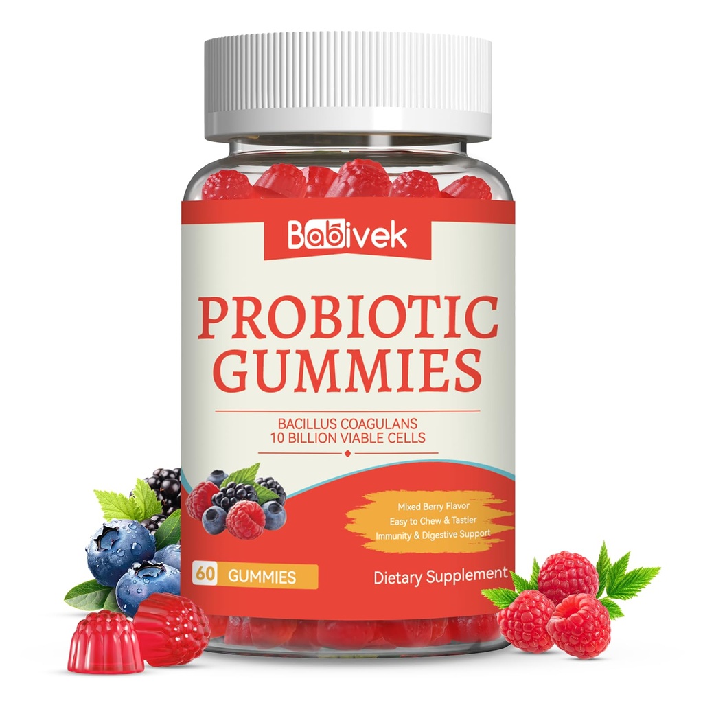 Probiotic Gummies 10 Billion CFU, Bacillus Coagulans for Digestive & Immune Support, Vegan, Non-GMO, Strawberry & Mixed Berry Flavor, 60 Count
