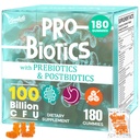 (180 Count) Probiotic Gummies, 19 in 1 Prebiotics Postbiotic Probiotic Gummies, 100 Billion CFU Probiotics for Women Men, Complete Immune, Gut & Digestive Support*, Sugar Free, Vegan