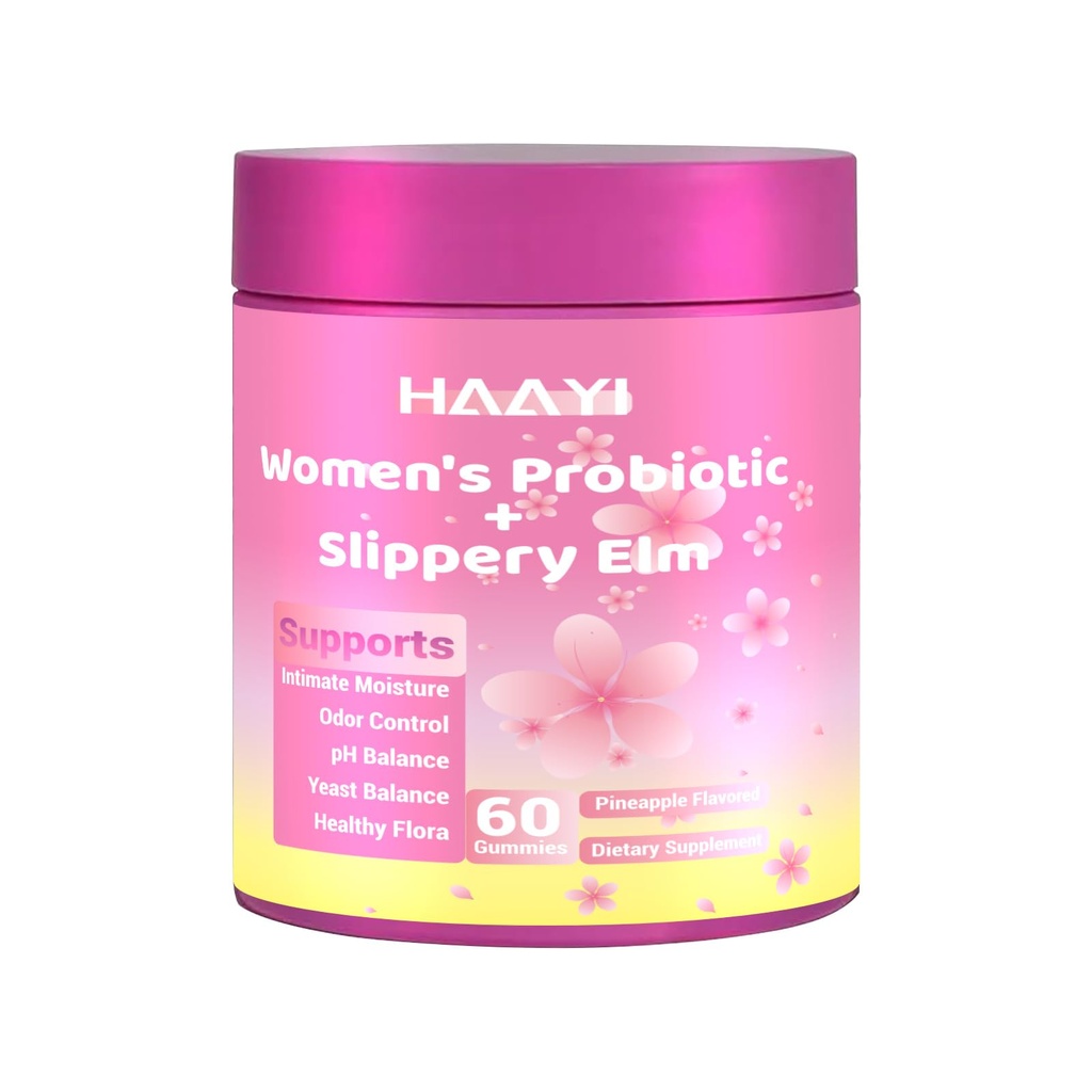 Womens Probiotic Slippery Elm,Pineapple Gummies for Women ph Balance & Immune System,Vaginal Probiotic Gummies,Suagr-Free,Veagn,Slippery Elm for Women,60 Gummies
