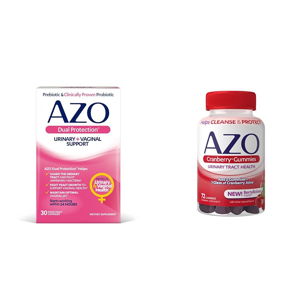 AZO Dual Protection Urinary Vaginal Support Probiotic Plus Urinary Tract Health Cranberry Gummies, 72 Count