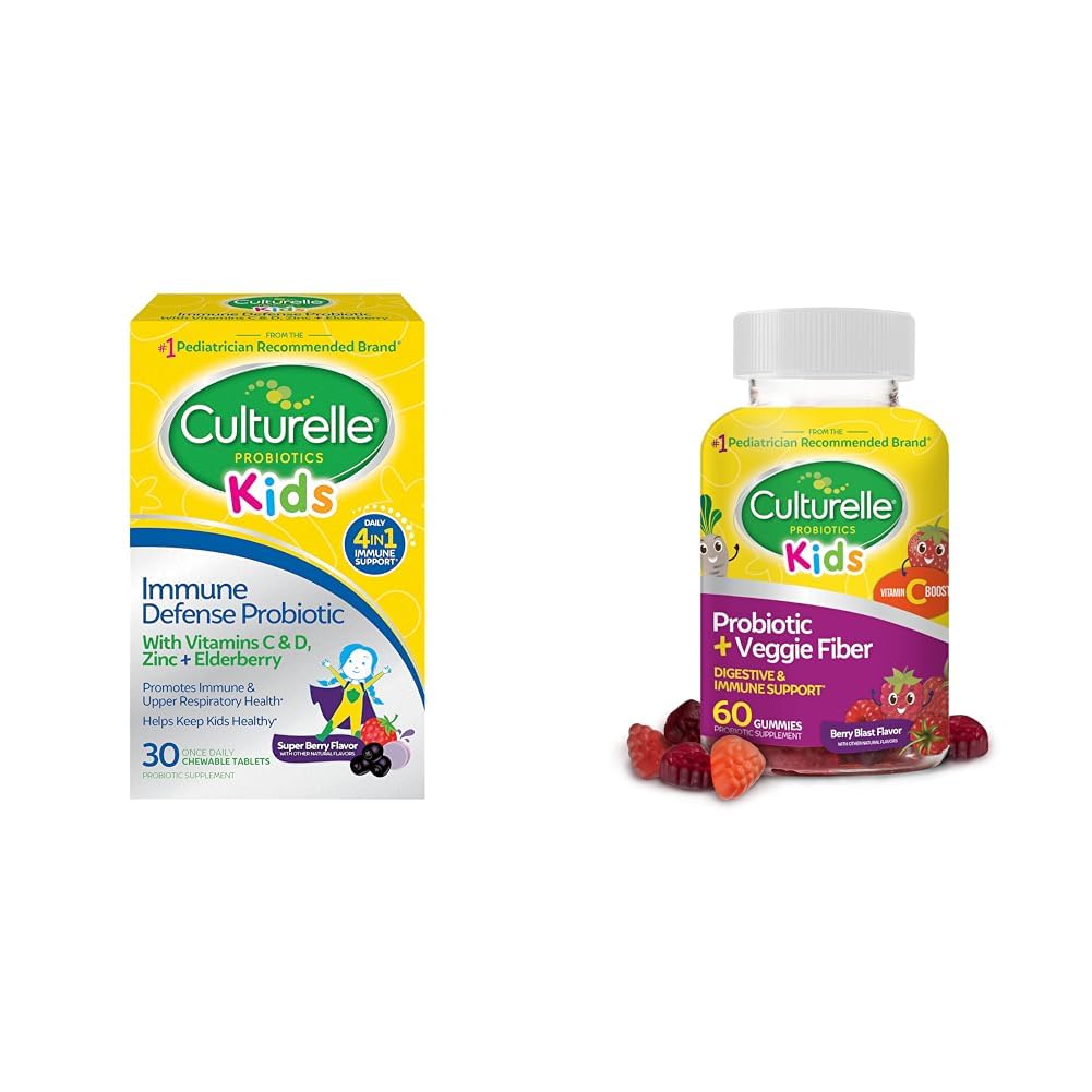 Culturelle Immune Defense Probiotic with Vitamin C, Vitamin D and Zinc + Elderberry & Daily Probiotic for Kids + Veggie Fiber Gummies (Ages 3+)