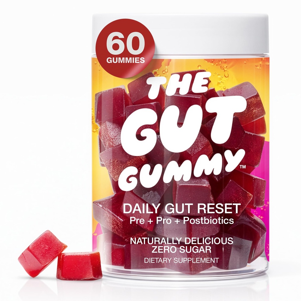 The Gut Gummy GG360 - Bloating Relief for Women & Men, Debloat Gummies with Pre Post Probiotics & Tribiotic for Gut Health, Digestion, Constipation, Gas & Belly Fat – Tart Cherry, 60 Count