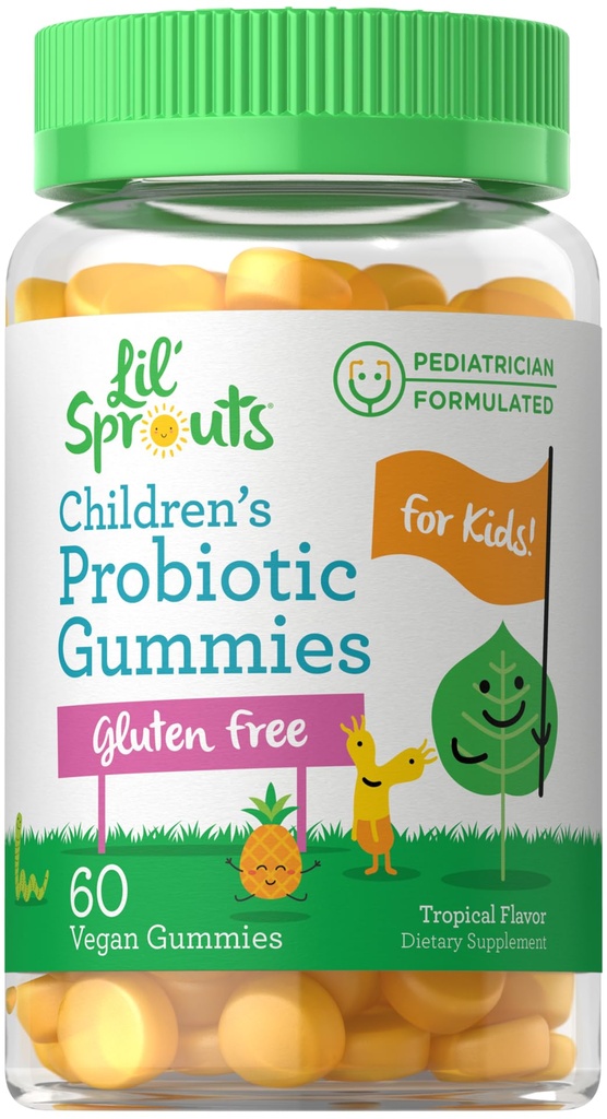 Carlyle Probiotics for Kids | 60 Gummies | Tropical Flavor | Vegan, Non-GMO & Gluten Free Supplement | by Lil' Sprouts