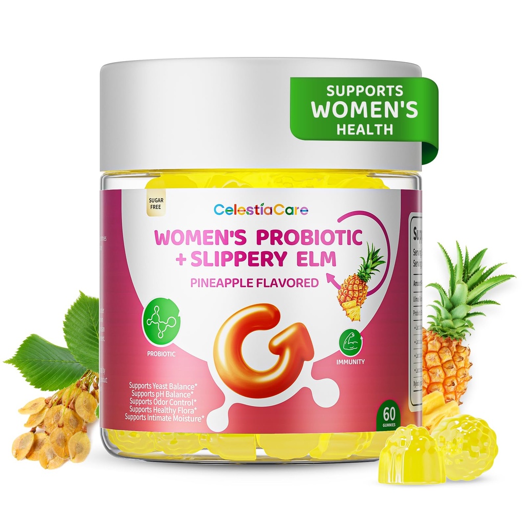 Probiotics for Women,Vaginal Probiotics Gummies for Digestive Health Feminine PH Balance,Gut Health Supplements with Slippery Elm & Prebiotics-60 Count