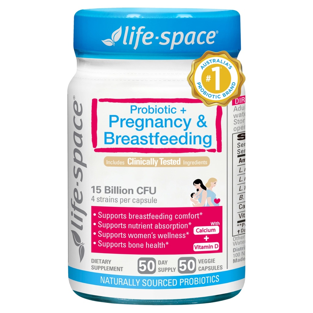 Life-Space Probiotic for Pregnancy & Breastfeeding, 3 in 1 Probiotic for Women, Clinically Proven for Mom's Breast, Gut & Vaginal Health, Baby Growth Support, 15 Billion CFU & 4 Strains, 50 Capsules