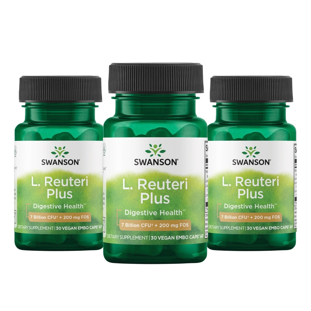 Swanson L. Reuteri Probiotic Plus w/L. Rhamnosus L. Acidophilus & FOS Prebiotic Digestive Support - Προάγει την υγεία των ορνίθων w/ 7 Δισεκατομμύρια CFU ανά κάψουλα - (30 κάψουλες λαχανικών) (3 Συσκευασία)