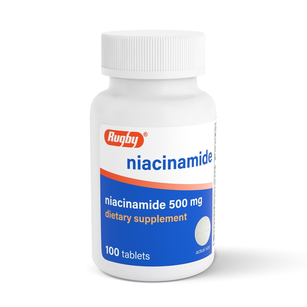 Rugby Niacinamide 500 mg Tablets, Gluten-Free Dietary Supplement for Adults, Supports Overall Health, No Artificial Flavors - 100 Count (Pack of 1)